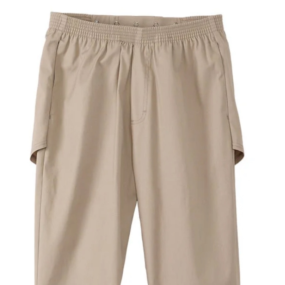Silverts Men's Adaptive Wheelchair Open Back Cotton Trouser Pant Large Khaki